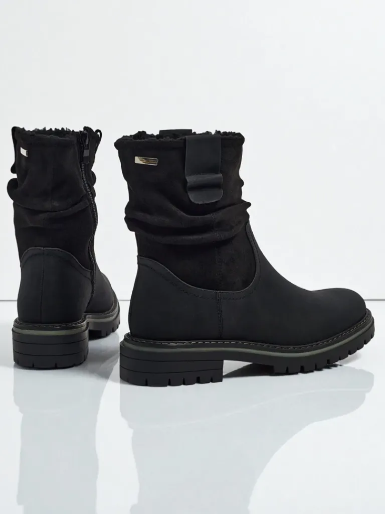 Sale Wyższe botki damskie eko zamszowe Liora Botki Z Delikatnym Ociepleniem|Botki Na Płaskim Obcasie