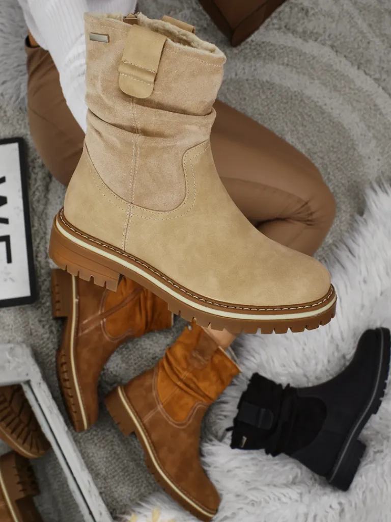 Wyższe botki damskie eko zamszowe Liora Botki Z Delikatnym Ociepleniem|Botki Na Płaskim Obcasie