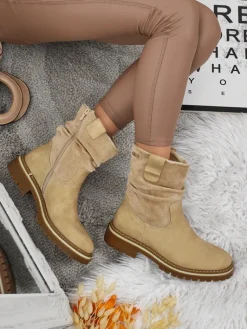 Wyższe botki damskie eko zamszowe Liora Botki Z Delikatnym Ociepleniem|Botki Na Płaskim Obcasie