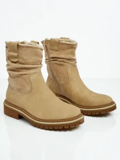 Wyższe botki damskie eko zamszowe Liora Botki Z Delikatnym Ociepleniem|Botki Na Płaskim Obcasie