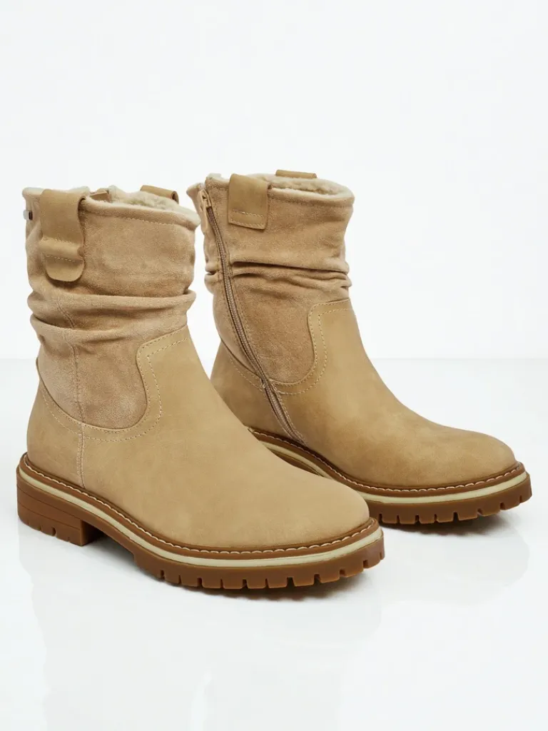 Wyższe botki damskie eko zamszowe Liora Botki Z Delikatnym Ociepleniem|Botki Na Płaskim Obcasie