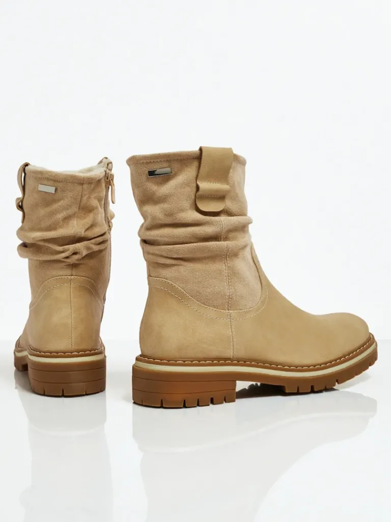 Wyższe botki damskie eko zamszowe Liora Botki Z Delikatnym Ociepleniem|Botki Na Płaskim Obcasie