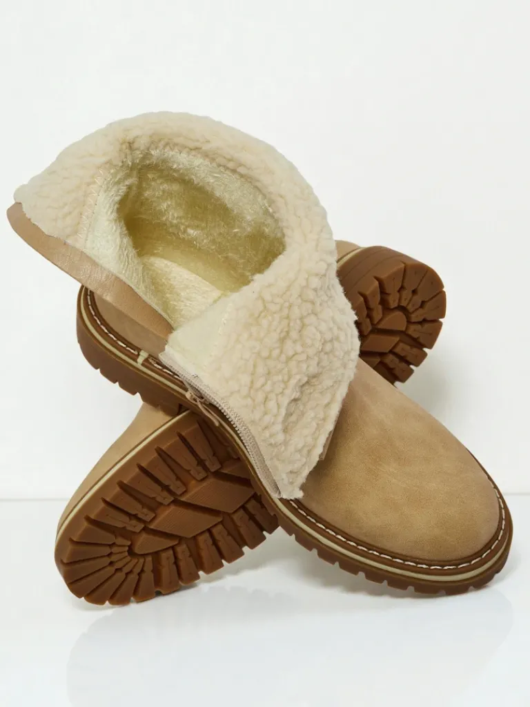 Wyższe botki damskie eko zamszowe Liora Botki Z Delikatnym Ociepleniem|Botki Na Płaskim Obcasie