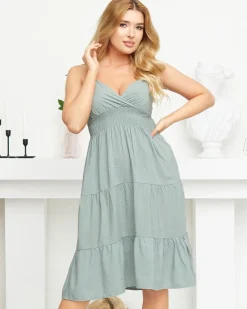 Discount Zielona damska letnia sukienka do kolan - Odzież Sukienki Letnie|Sukienki Krótkie