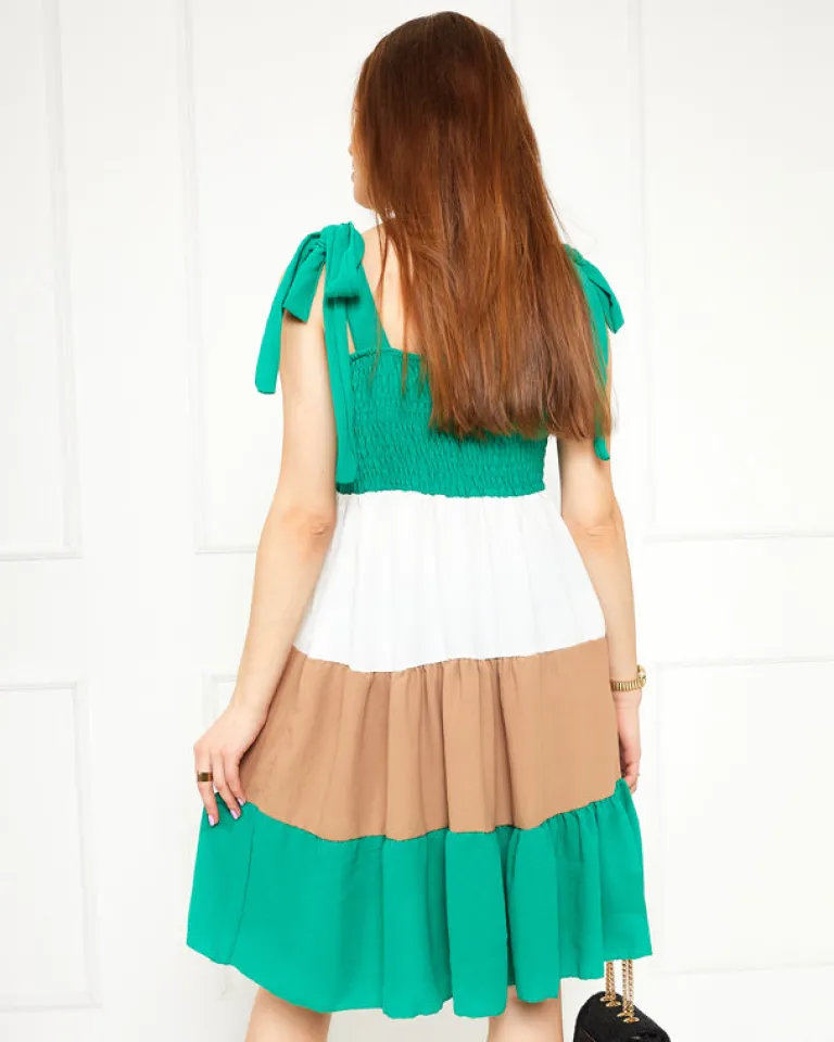 Sale Zielona sukienka damska z wiązanymi ramiączkami - Odzież Sukienki Letnie|Sukienki Krótkie