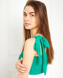 Sale Zielona sukienka damska z wiązanymi ramiączkami - Odzież Sukienki Letnie|Sukienki Krótkie