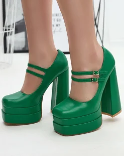 Outlet Zielone damskie czółenka na wysokim słupku Edisa - Obuwie Klasyczne