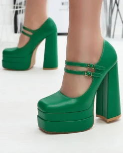 Outlet Zielone damskie czółenka na wysokim słupku Edisa - Obuwie Klasyczne