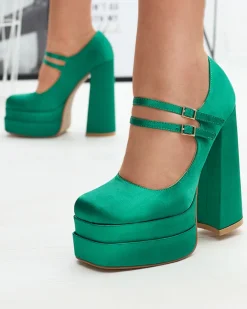 Outlet Zielone damskie czółenka na wysokim słupku Elika - Obuwie Klasyczne